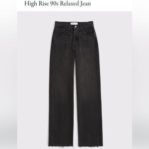 Abercrombie & Fitch High Rise 90s Relaxed Jean Washed Black with Raw Hem Size 27
